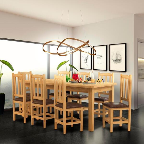 Conjunto Sala De Jantar Mesa E 8 Cadeiras Estofadas Madeira M