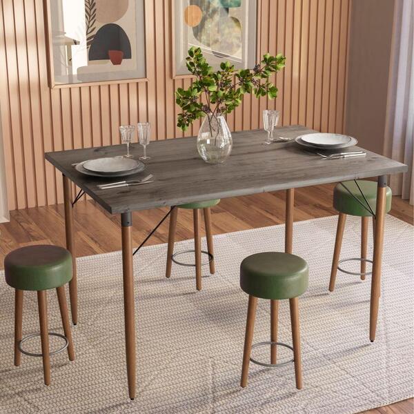 Conjunto Sala De Jantar Mesa Ébano C/ 4 Bancos Retrô Verde