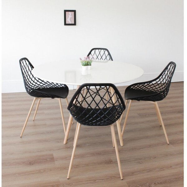 Conjunto Sala De Jantar Mesa Eiffel 120cm Tampo Mdf Com 4 Cad