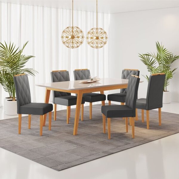 Conjunto Sala De Jantar Mesa Elegance Com 6 Cadeiras Diamante