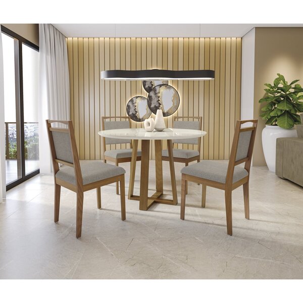 Conjunto Sala De Jantar Mesa Elma Com 4 Cadeiras Cinza Mescla