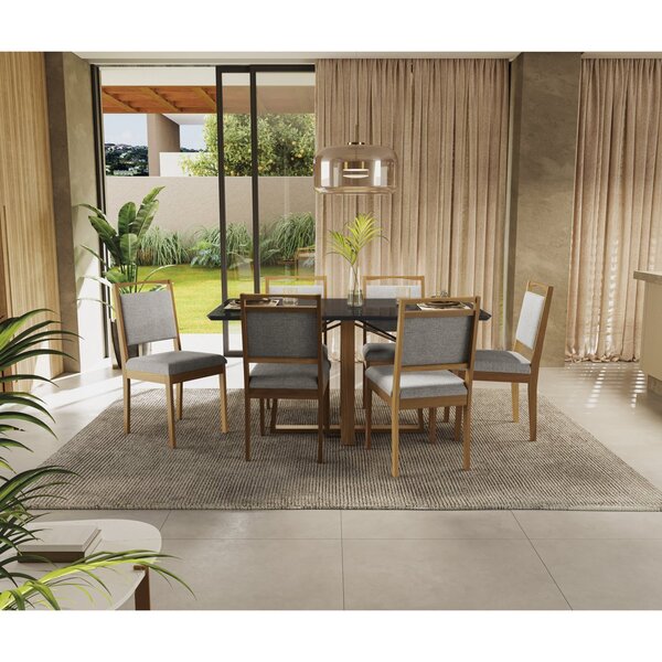 Conjunto Sala De Jantar Mesa Elma Com 6 Cadeiras Cinza Mescla