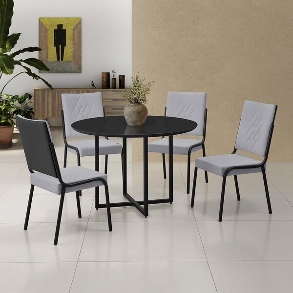 Conjunto Sala De Jantar Mesa Em Mdf Com Vidro 4 Cadeiras Mosc