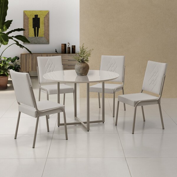 Conjunto Sala De Jantar Mesa Em Mdf Com Vidro 4 Cadeiras Mosc