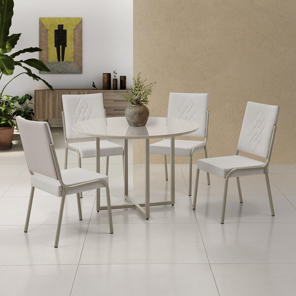 Conjunto Sala De Jantar Mesa Em Mdf Com Vidro 4 Cadeiras Mosc