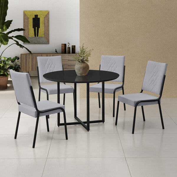 Conjunto Sala De Jantar Mesa Em Mdf Com Vidro 4 Cadeiras Mosc
