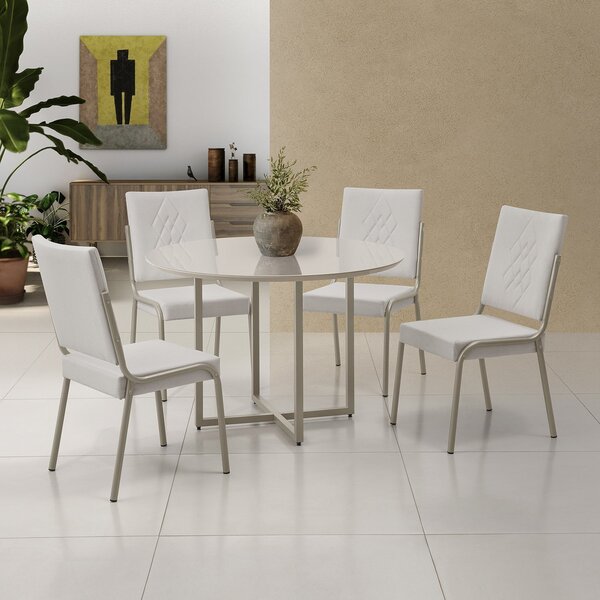 Conjunto Sala De Jantar Mesa Em Mdf Com Vidro 4 Cadeiras Mosc