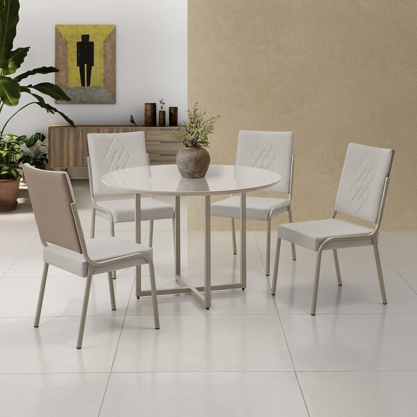 Conjunto Sala De Jantar Mesa Em Mdf Com Vidro Com 4 Cadeiras