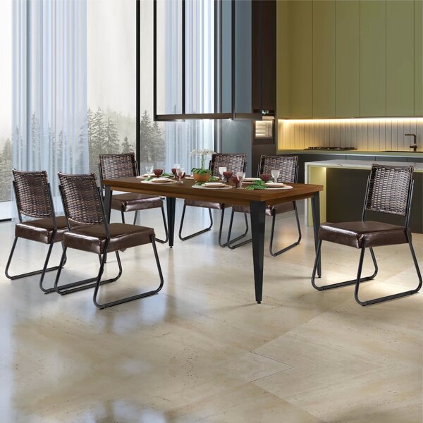 Conjunto Sala De Jantar Mesa Espanha 180cm 6 Cadeiras Em Aço