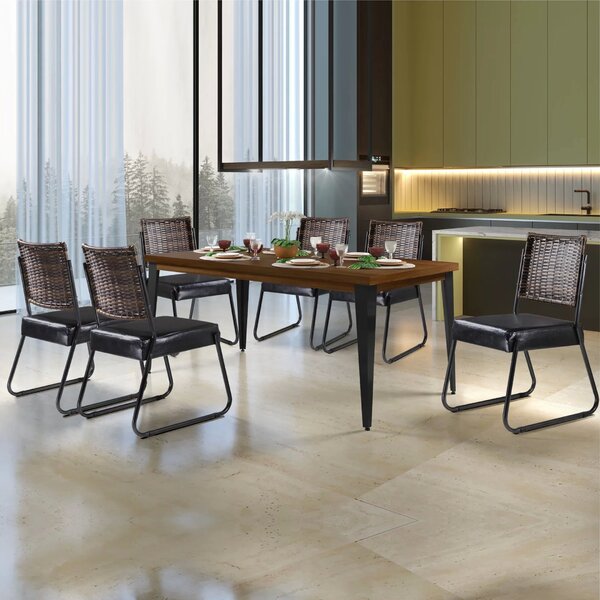 Conjunto Sala De Jantar Mesa Espanha 180cm 6 Cadeiras Em Aço