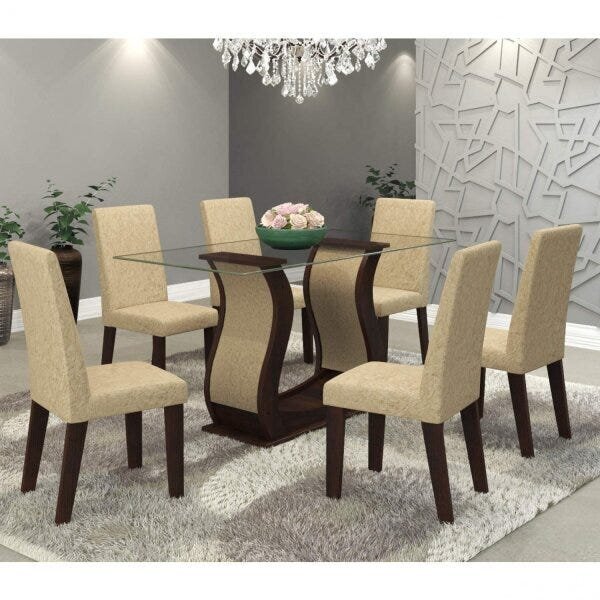 Conjunto Sala De Jantar Mesa Favorita E 6 Cadeiras Vênus  Cho