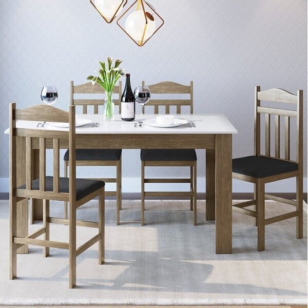 Conjunto Sala De Jantar Mesa Fixa Com 4 Cadeiras Ameixa Negra