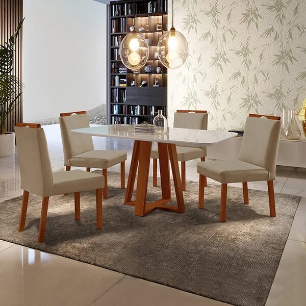 Conjunto Sala De Jantar Mesa Floripa E 4 Cadeiras Pérola Made