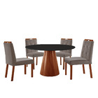 Conjunto Sala De Jantar Mesa Gênova 110cm Tampo Redondo Vidro