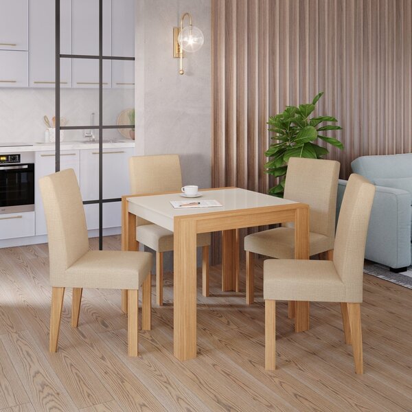 Conjunto Sala De Jantar Mesa Grace E 4 Cadeiras Maia  Nature/