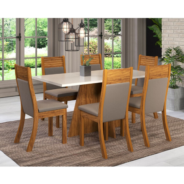 Conjunto Sala De Jantar Mesa Impressione 6 Cadeiras Roma Viero