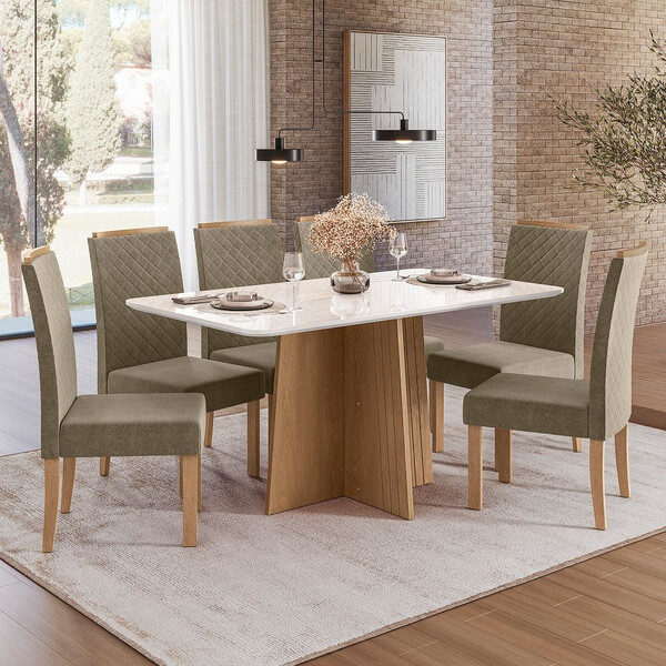 Conjunto Sala De Jantar Mesa Isa 160cm E 6 Cadeiras Veludo El