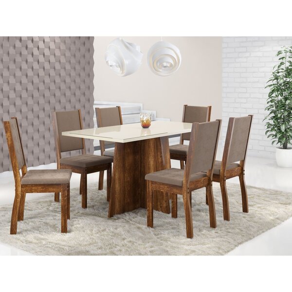 Conjunto Sala De Jantar Mesa Iza 150cm Tampo Vidro/mdp Com 6