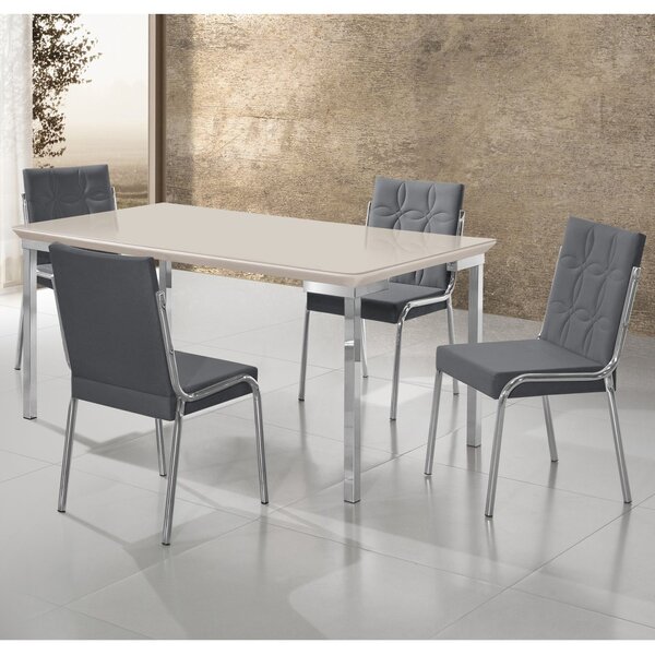 Conjunto Sala De Jantar Mesa Iza Tampo Mdf/vidro Com 4 Cadeir