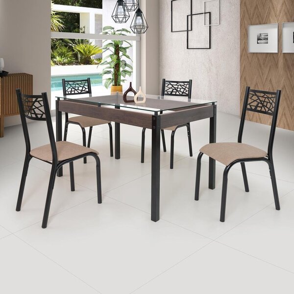 Conjunto Sala De Jantar Mesa Jade 120x75cm Tampo Vidro Com 4
