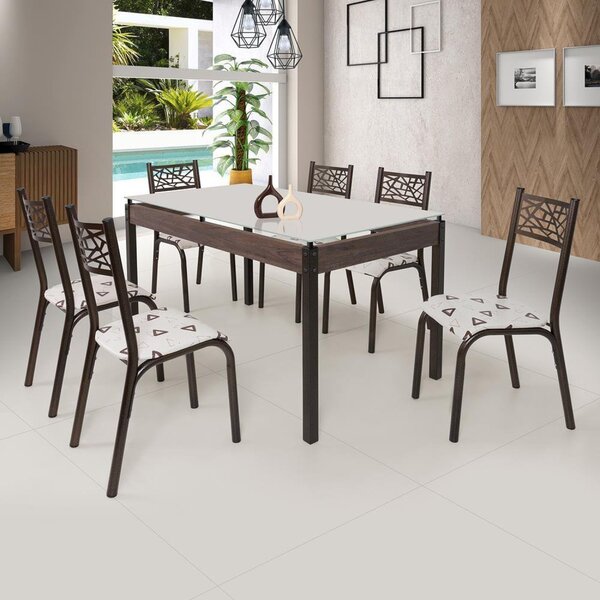Conjunto Sala De Jantar Mesa Jade 140x80cm Tampo Vidro Com 6