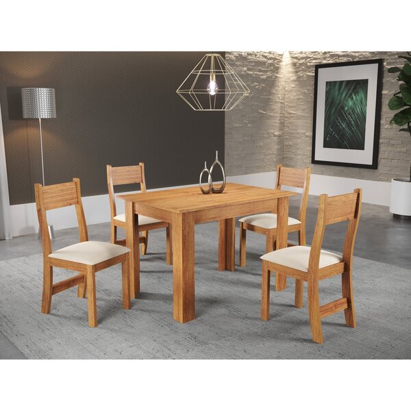 Conjunto Sala De Jantar Mesa Jude Com 4 Cadeiras Brisa  Mel/b