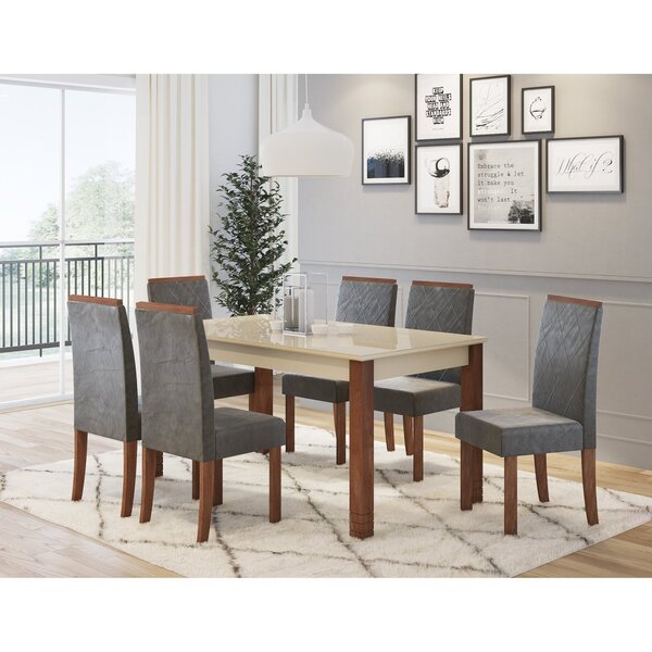 Conjunto Sala De Jantar Mesa Julia 160cm Tampo Vidro/mdf Com