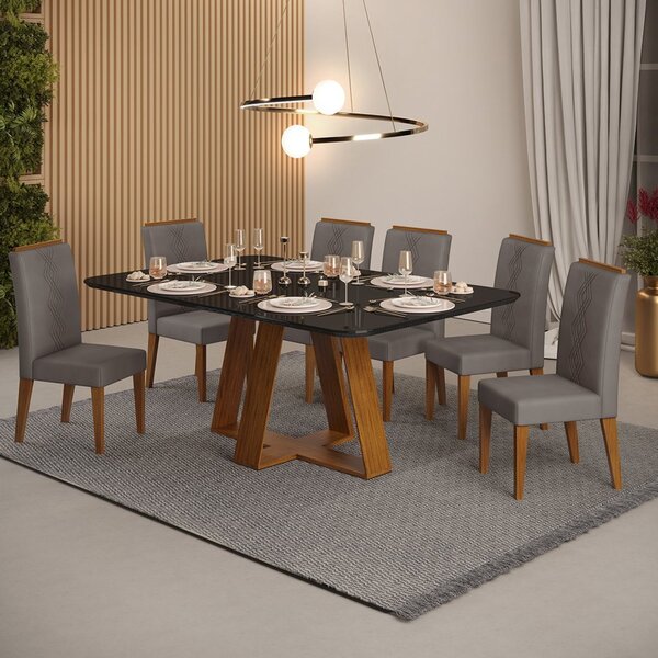 Conjunto Sala De Jantar Mesa Kiara 160x90cm Tampo Vidro/mdf C
