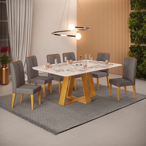 Conjunto Sala De Jantar Mesa Kiara 170cm Tampo Mdf Pintura Qu