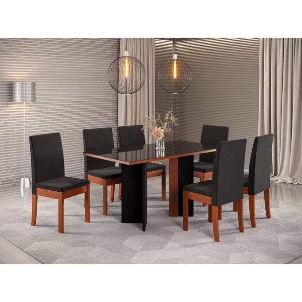 Conjunto Sala De Jantar Mesa Lia Tampo Vidro Com 6 Cadeiras C