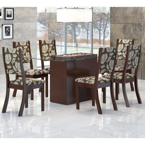 Conjunto Sala De Jantar Mesa Lina 6 Cadeiras Kiara Espresso M