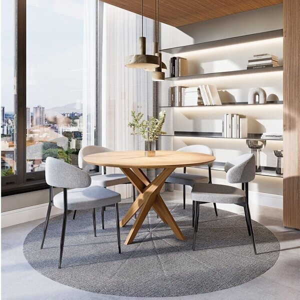 Conjunto Sala De Jantar Mesa Lisboa Madeira Maciça Com 4 Cade