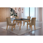 Conjunto Sala De Jantar Mesa Liz 120cm Com Vidro Canto Reto E