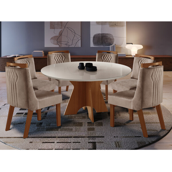 Conjunto Sala De Jantar Mesa Liz 6 Cadeiras Dallas Tampo Mdf/