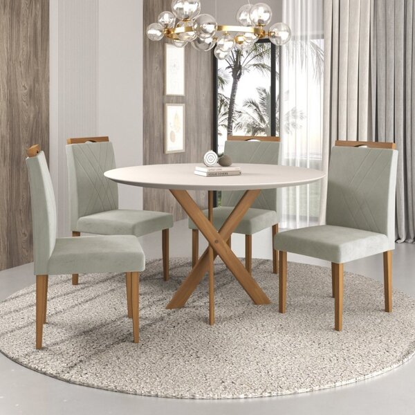 Conjunto Sala De Jantar Mesa Maceió 100cm Tampo Redondo Vidro