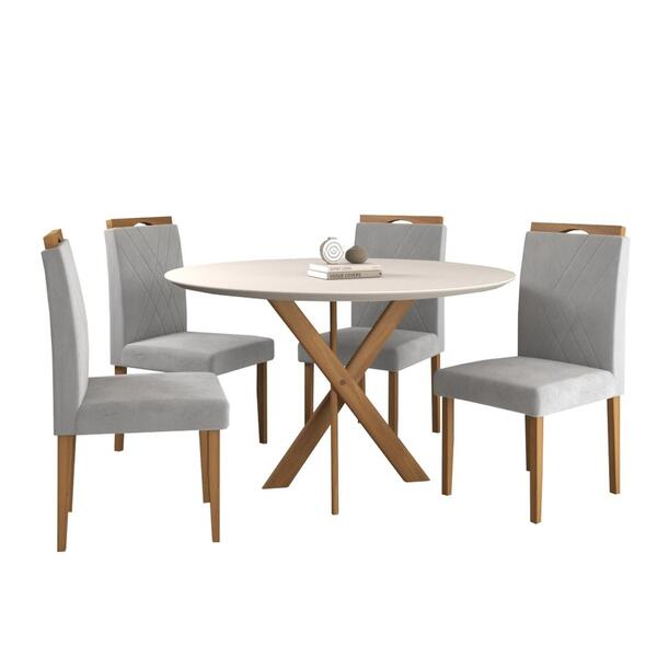 Conjunto Sala De Jantar Mesa Maceió 110cm Tampo Redondo Vidro