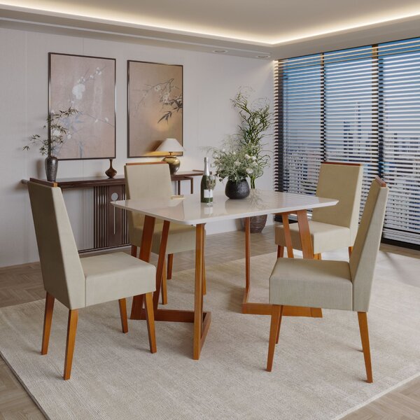 Conjunto Sala De Jantar Mesa Madeira Maciça 4 Cadeiras Califó