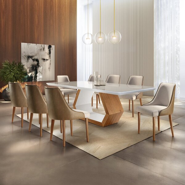 Conjunto Sala De Jantar Mesa Madeira Maciça Sarah E 8 Cadeira