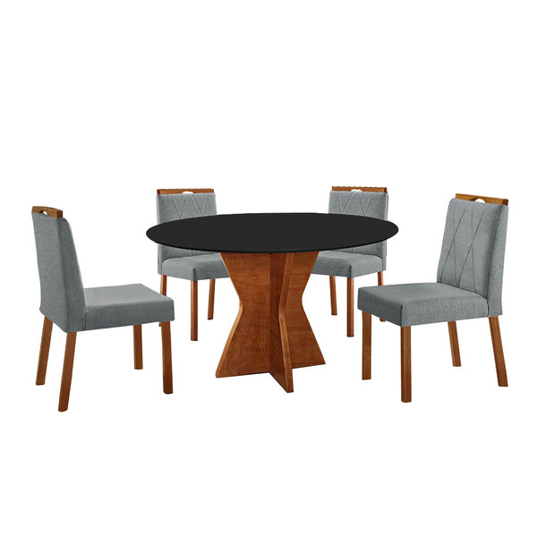 Conjunto Sala De Jantar Mesa Madri 110cm Tampo Redondo Vidro