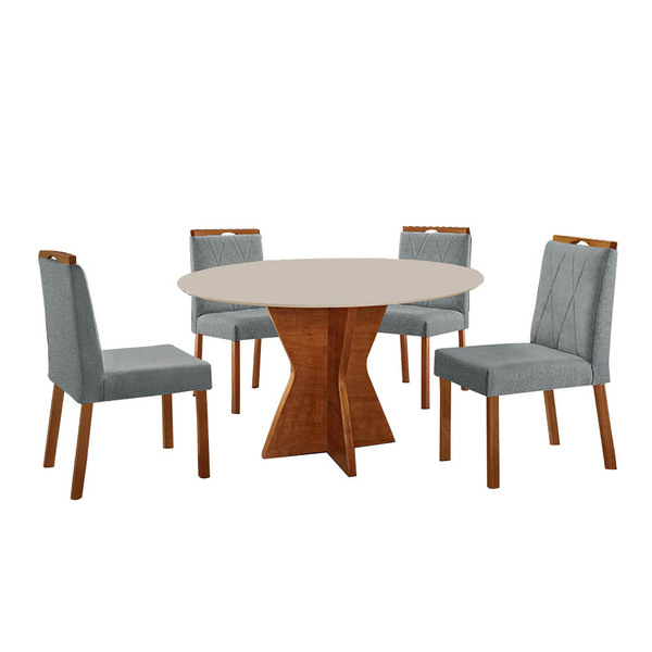 Conjunto Sala De Jantar Mesa Madri 110cm Tampo Redondo Vidro