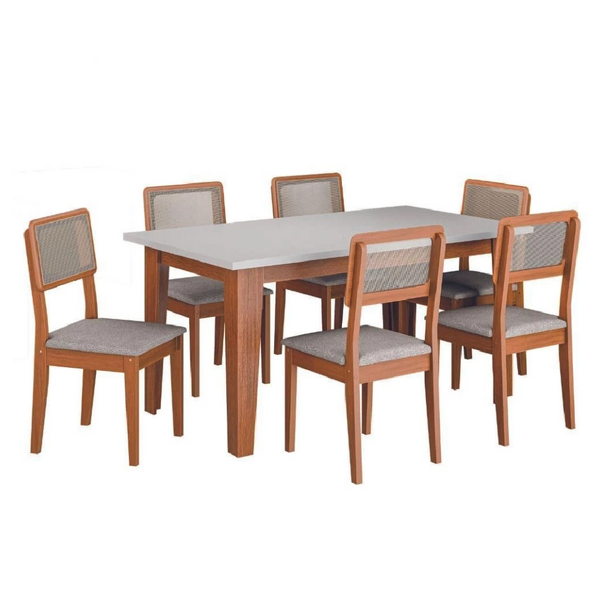 Conjunto Sala De Jantar Mesa Miami 1,60m 6 Cadeiras Santiago