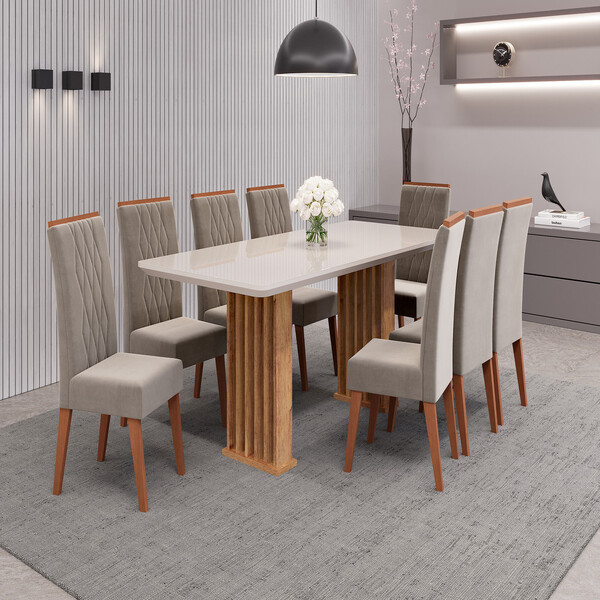 Conjunto Sala De Jantar Mesa Munique Com 8 Cadeiras Cristal V
