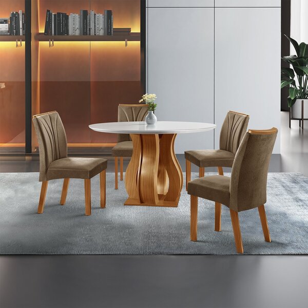 Conjunto Sala De Jantar Mesa Nuance 110cm Redonda Tampo Vidro