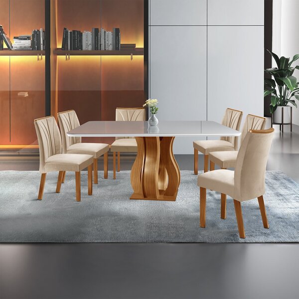Conjunto Sala De Jantar Mesa Nuance 135cm Quad Tampo Vidro/md