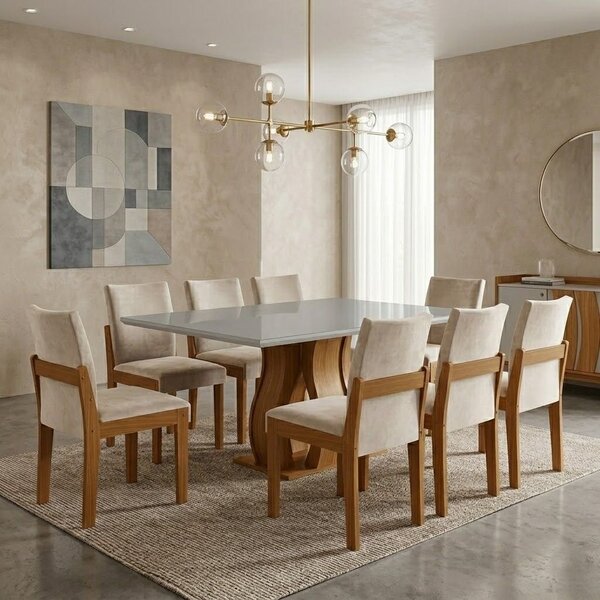 Conjunto Sala De Jantar Mesa Nuance Tampo Vidro/mdp Com 8 Cad