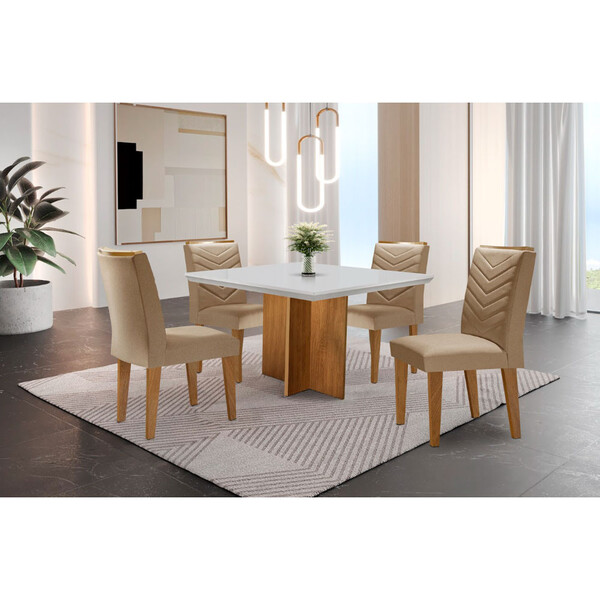 Conjunto Sala De Jantar Mesa Olímpia 90cm Mdf Canto Reto E 4