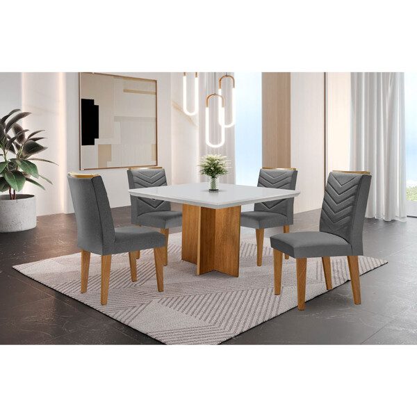 Conjunto Sala De Jantar Mesa Olímpia 90cm Mdf Canto Reto E 4