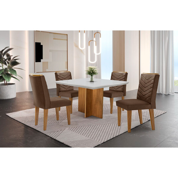 Conjunto Sala De Jantar Mesa Olímpia 90cm Mdf Canto Reto E 4