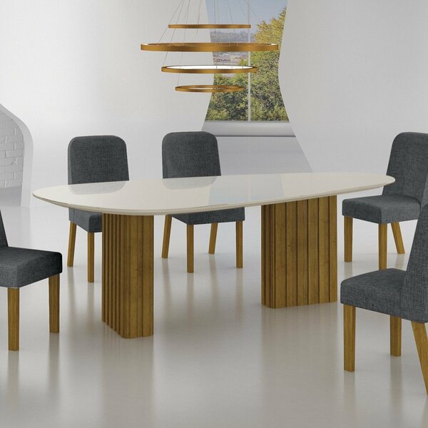 Conjunto Sala De Jantar Mesa Orgânica Com Vidro 6 Cadeiras Is