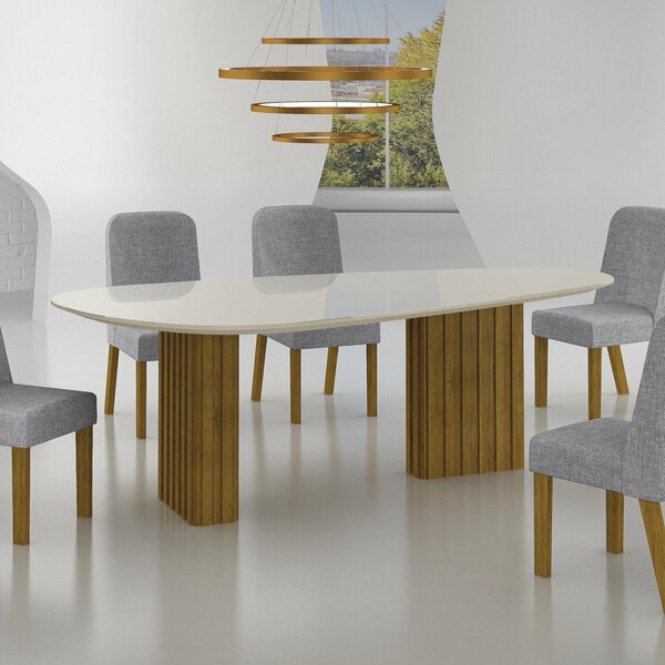 Conjunto Sala De Jantar Mesa Orgânica Com Vidro 6 Cadeiras Is